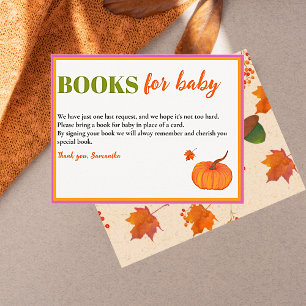 Fall Pumpkin Cute Book For Baby Shower Enclosure Card