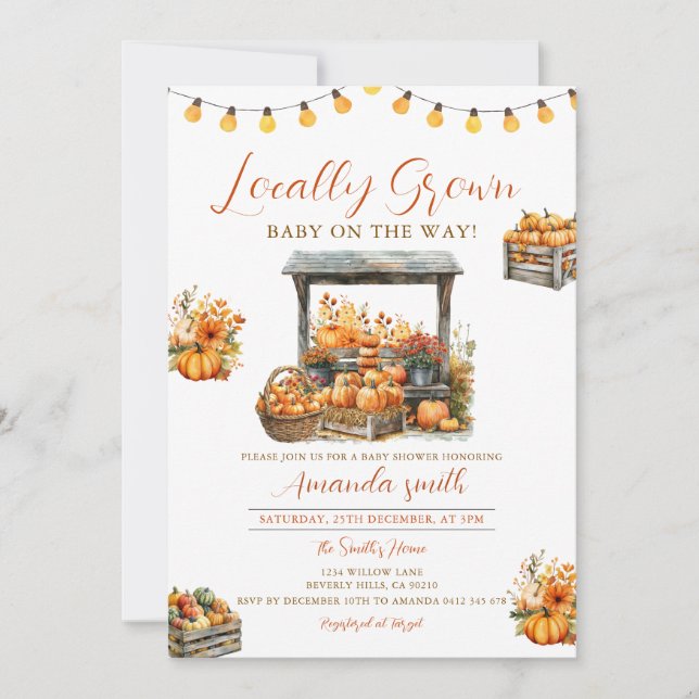 Fall Pumpkin Cute Locally Grown Market Baby Shower Invitation (Front)