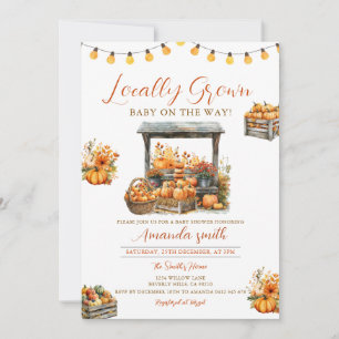 Fall Pumpkin Cute Locally Grown Market Baby Shower Invitation