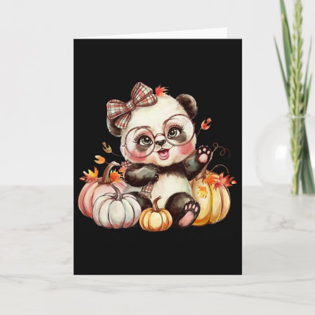 Fall Pumpkin Cute Panda Bear Fall Autumn Thanksgiv Card (Front)