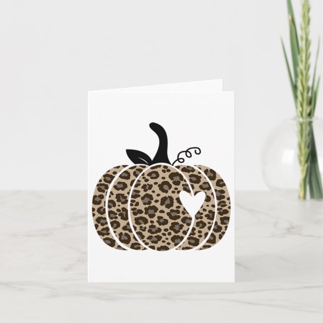 Fall Pumpkin Cute Thanksgiving Autumn Leopard Pump Card (Front)