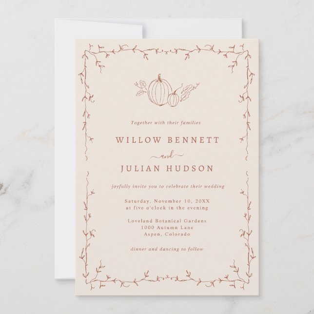 Fall Pumpkin Doodle Wedding Invitation (Front)