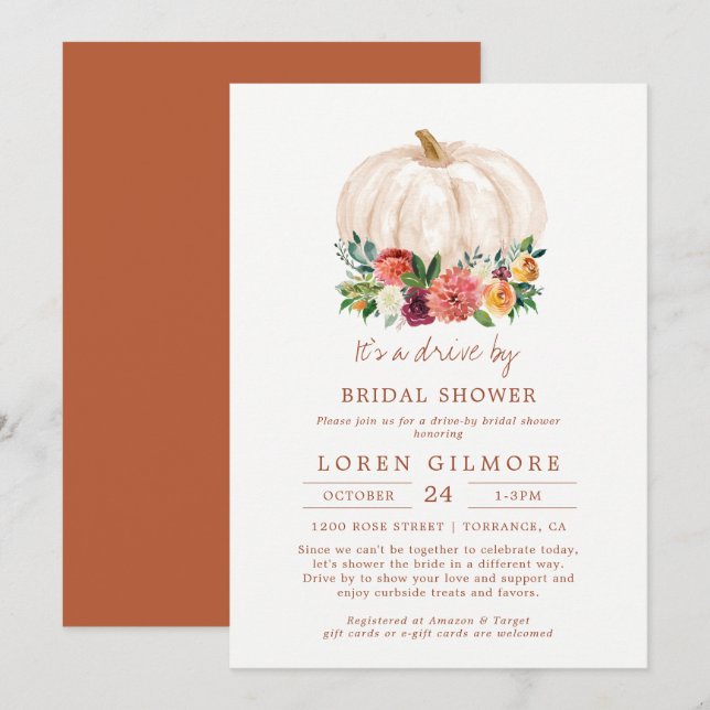 Fall Pumpkin Drive By Bridal Shower Invitation (Front/Back)