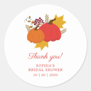 Fall Pumpkin Elegant Script Bridal Shower Favour Classic Round Sticker
