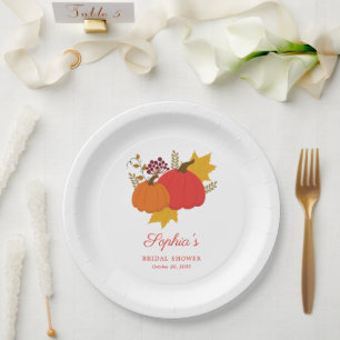 Fall Pumpkin Elegant Script Bridal Shower Paper Plate