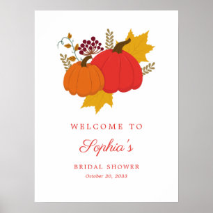 Fall Pumpkin Elegant Script Bridal Shower Welcome Poster