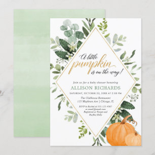 Fall Pumpkin eucalyptus gender neutral baby shower Invitation