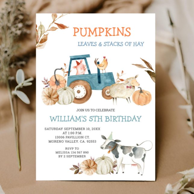 Fall Pumpkin Farm Animal Birthday  Invitation (Creator Uploaded)