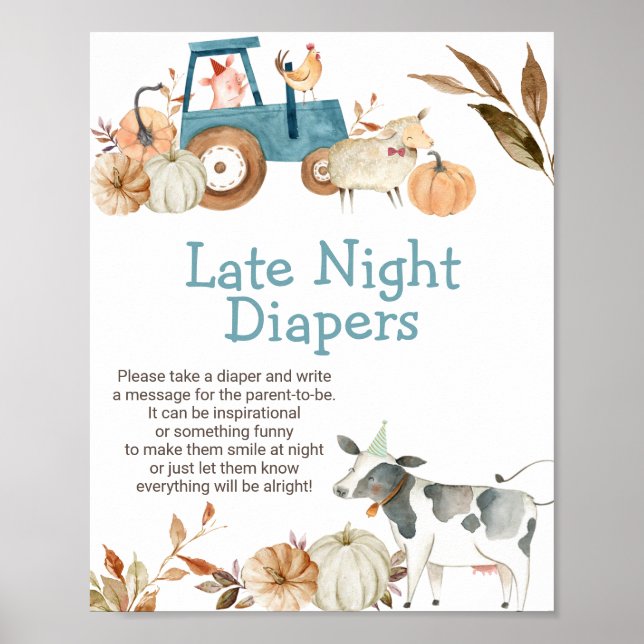 Fall Pumpkin Farm Animal Late Night Diapers Poster (Front)