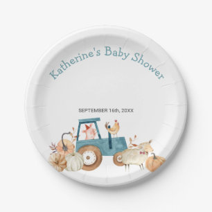 Fall Pumpkin Farm Animal Tractor Floral Paper Plate
