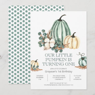 Fall Pumpkin Farmhouse 1st Birthday Party Invitation