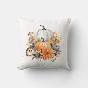 Fall Pumpkin Farmhouse with Cosy Hedgehog Cushion
