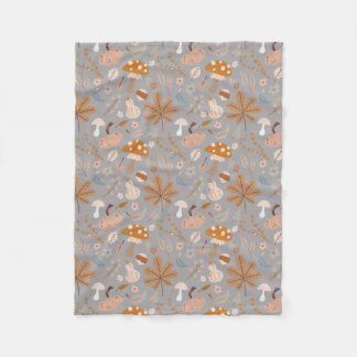 Fall Pumpkin Field with Fall Leaves and Mushrooms  Fleece Blanket