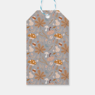 Fall Pumpkin Field with Fall Leaves and Mushrooms Gift Tags