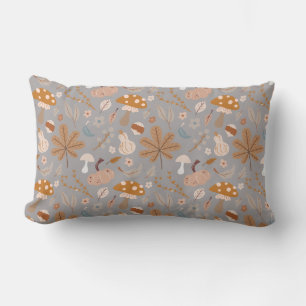 Fall Pumpkin Field with Fall Leaves and Mushrooms  Lumbar Cushion