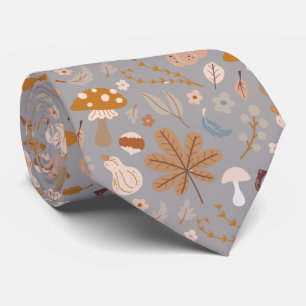 Fall Pumpkin Field with Fall Leaves and Mushrooms  Tie