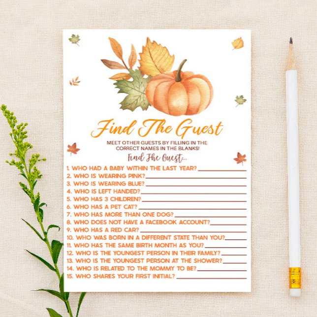 Fall Pumpkin Find The Guest Baby Shower Game Stationery (Creator Uploaded)