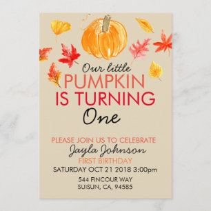 Fall pumpkin first birthday party invite