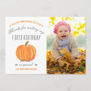 Fall Pumpkin   First Birthday Thank You with Photo