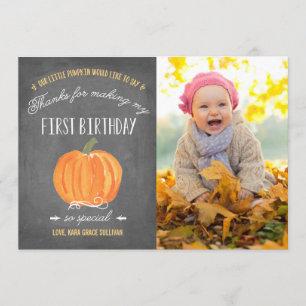 Fall Pumpkin First Birthday Thank You with Photo