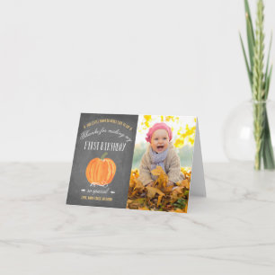 Fall Pumpkin   First Birthday Thank You with Photo Card