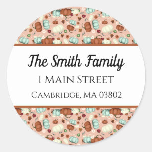 Fall Pumpkin Floral Address Classic Round Sticker