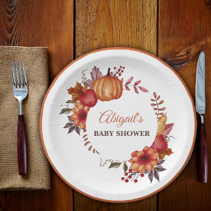 Fall Pumpkin Floral Autumn Baby Shower  Paper Plate