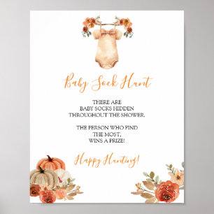 Fall Pumpkin Floral Baby Clothes Baby Sock Hunt Poster