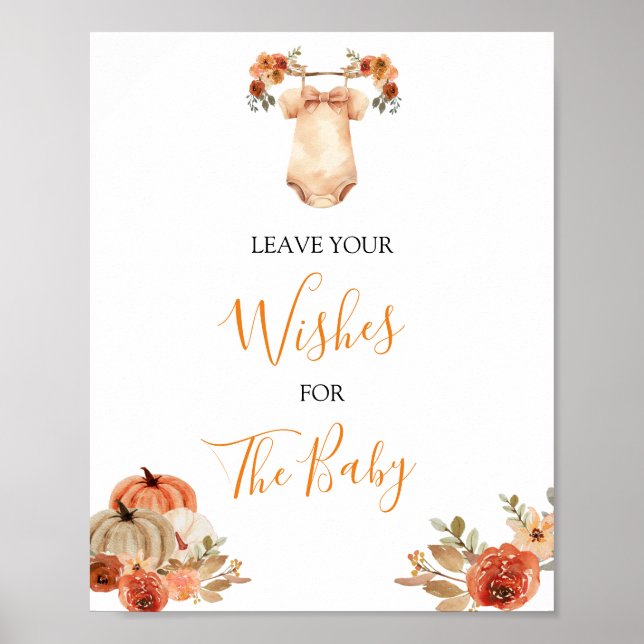 Fall Pumpkin Floral Baby Clothes Leave Your Wishes Poster (Front)