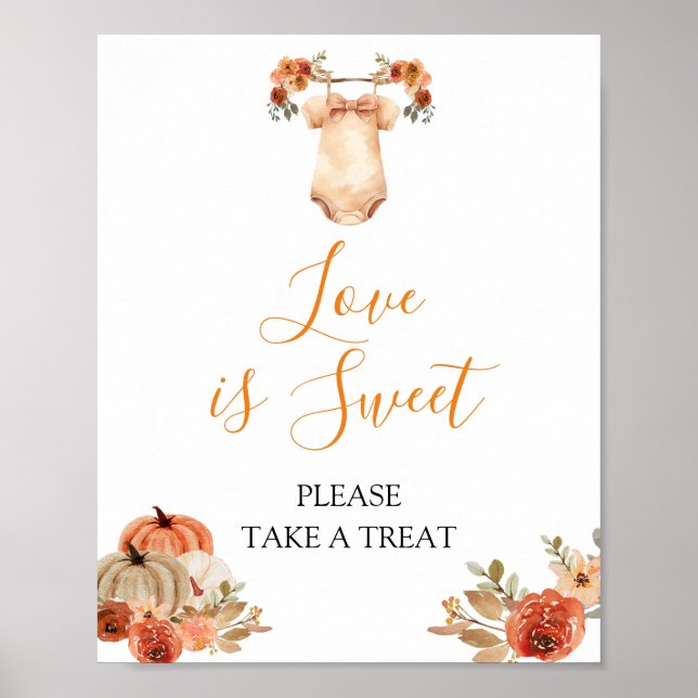 Fall Pumpkin Floral Baby Clothes Love is Sweet Poster (Front)