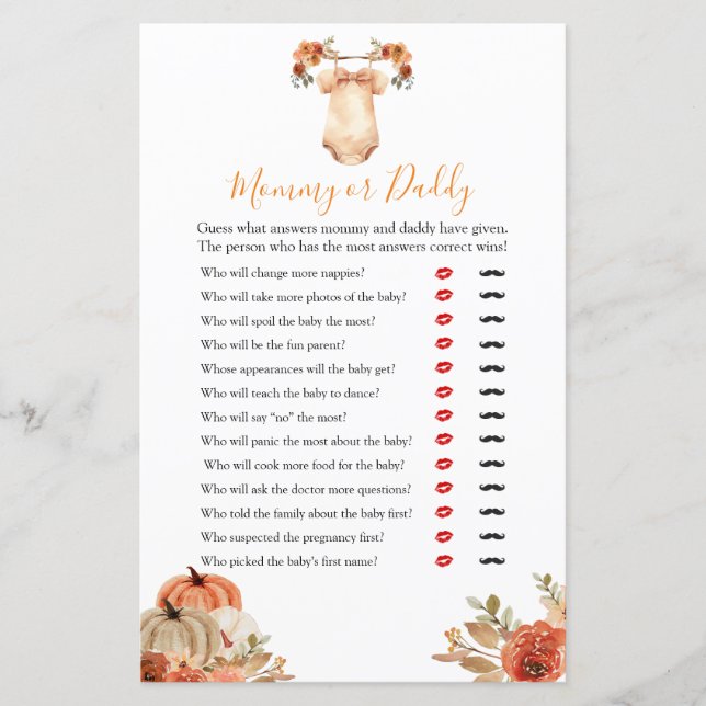 Fall Pumpkin Floral Baby Clothes Mummy or Daddy (Front)