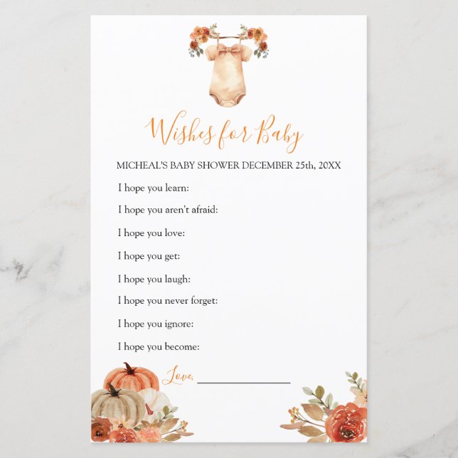 Fall Pumpkin Floral Baby Clothes Wishes for Baby (Front)