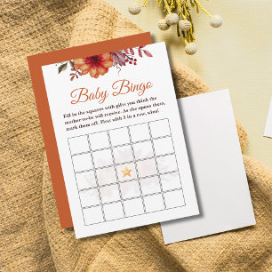 Fall Pumpkin Floral Baby Shower Baby Bingo Game  Invitation