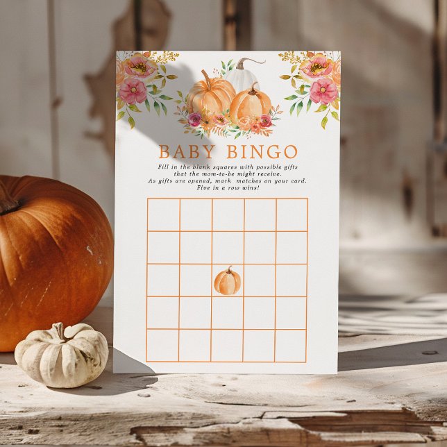 Fall Pumpkin Floral Baby Shower Bingo Game Invitation (Creator Uploaded)