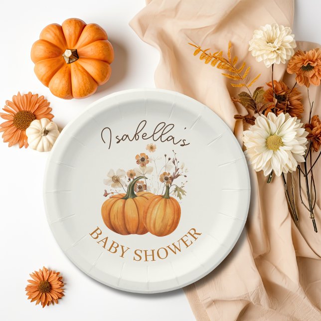 Fall Pumpkin Floral Baby Shower Paper Cocktail Paper Plate (Fall Pumpkin Paper Plate)