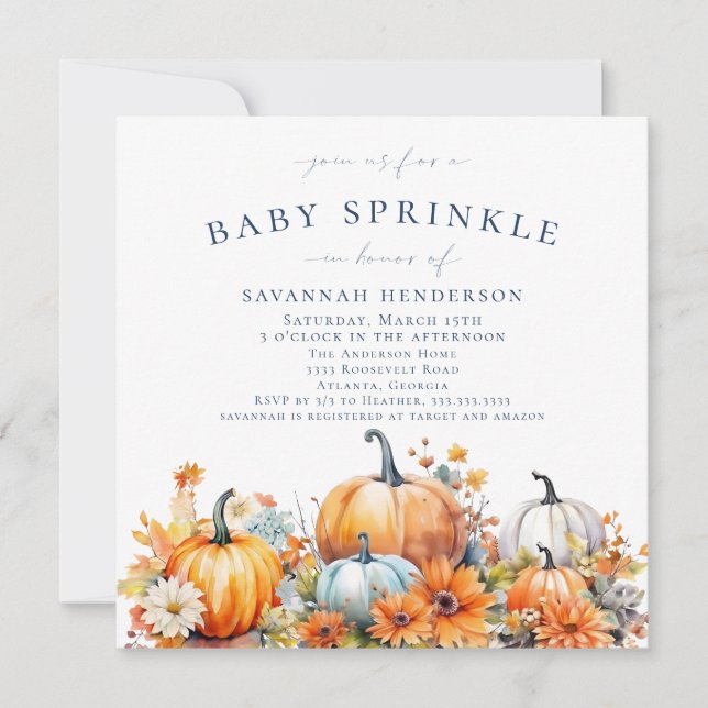 Fall Pumpkin Floral Baby Shower Sprinkle Invitation (Front)