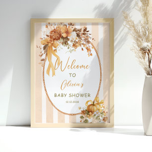 Fall Pumpkin Floral Baby Shower Welcome Poster