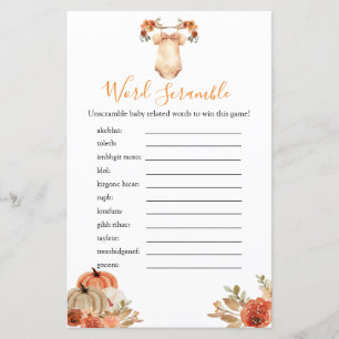 Fall Pumpkin Floral Baby Shower Word Scramble Game