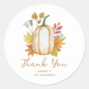 Fall Pumpkin Floral Birthday Thank You Favour Classic Round Sticker