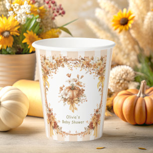 Fall Pumpkin Floral Bow Baby Shower Paper Cups