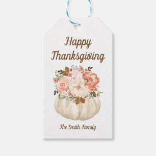 Fall Pumpkin Floral Happy Thanksgiving Gift Tag