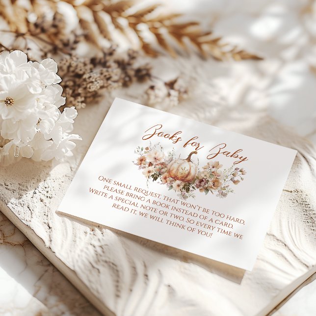 Fall Pumpkin Floral heart Baby Shower Book Enclosure Card (Creator Uploaded)