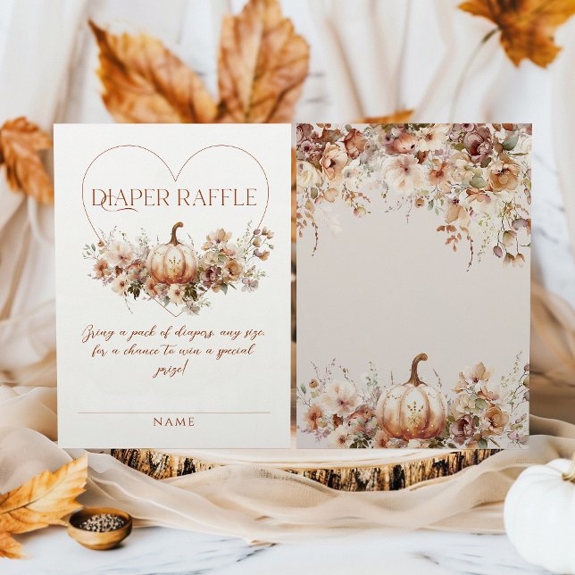 Fall Pumpkin Floral heart Baby Shower Diaper Enclosure Card (Creator Uploaded)