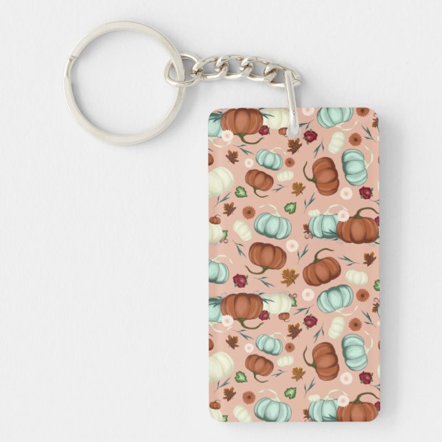 Fall Pumpkin Floral Key Ring (Front)