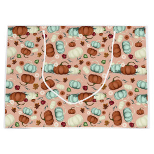 Fall Pumpkin Floral Large Gift Bag