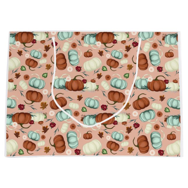 Fall Pumpkin Floral Large Gift Bag (Front)