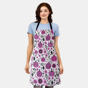 Fall Pumpkin Floral Pattern Apron