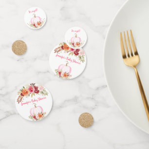 Fall Pumpkin Floral Pink & Gold Baby Shower Confetti