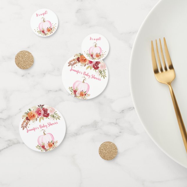 Fall Pumpkin Floral Pink & Gold Baby Shower Confetti (Group)
