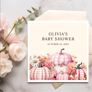 Fall Pumpkin Floral Pink Plaid Baby Shower Napkin